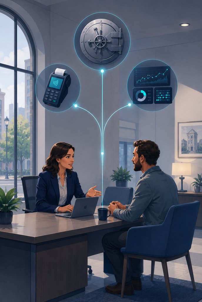 Banker meeting with customer in a branch - banking IT & AI consulting