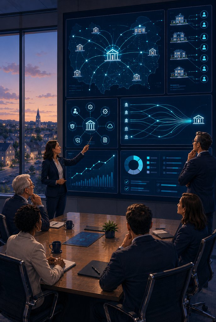 Credit union board reviewing cooperative network and AI strategy